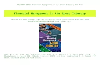 DOWNLOAD EBOOK Financial Management in the Sport Industry PDF Full