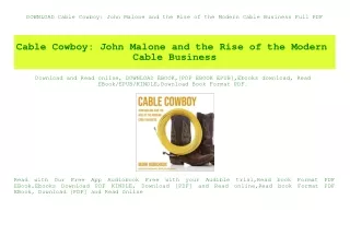 DOWNLOAD Cable Cowboy John Malone and the Rise of the Modern Cable Business Full PDF