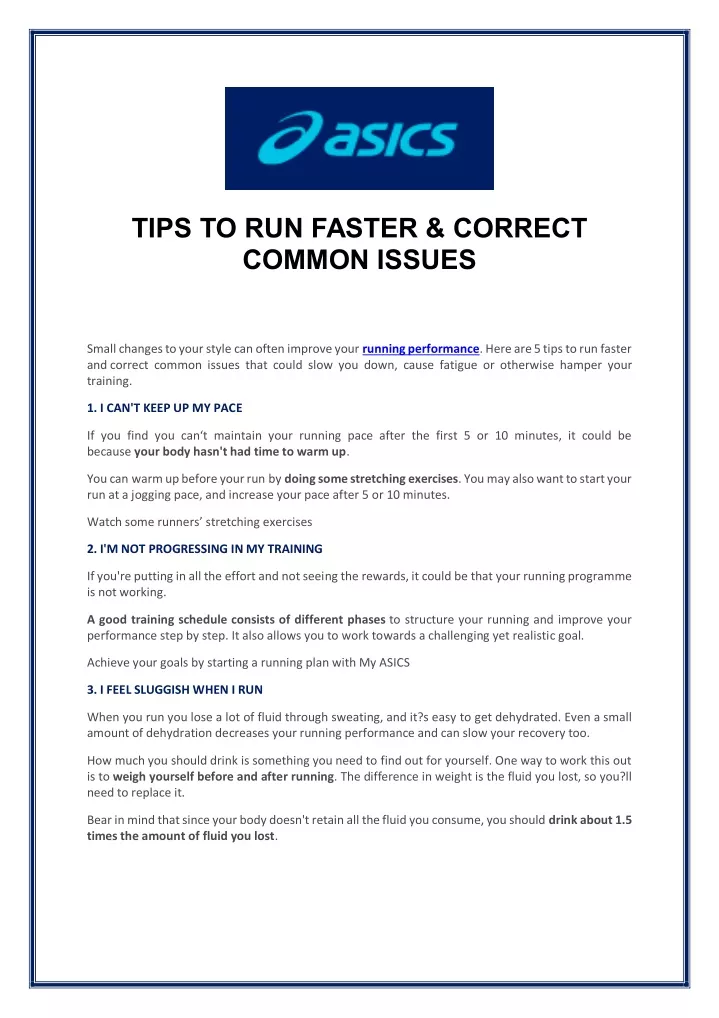 tips to run faster correct common issues