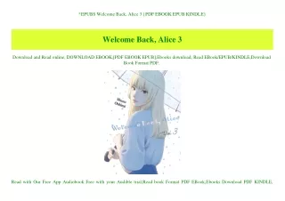 EPUB$ Welcome Back  Alice 3 {PDF EBOOK EPUB KINDLE}