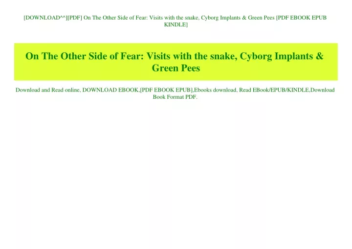 download pdf on the other side of fear visits