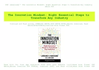 Pdf [download]^^ The Innovation Mindset Eight Essential Steps to Transform Any Industry eBook PDF