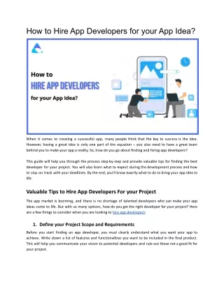 How to Hire App Developers for your App idea