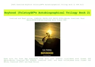 [PDF] Download Boyhood (TolstoyÃ¢Â€Â™s Autobiographical Trilogy Book 2) PDF Full