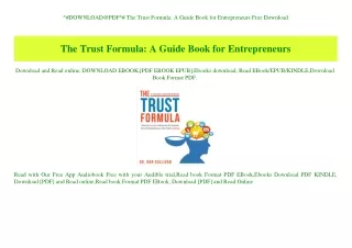 ^#DOWNLOAD@PDF^# The Trust Formula A Guide Book for Entrepreneurs Free Download