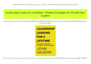 [Download] [epub]^^ Leadership Lessons for a Lifetime Timeless Principles for World-Class Leaders Pdf