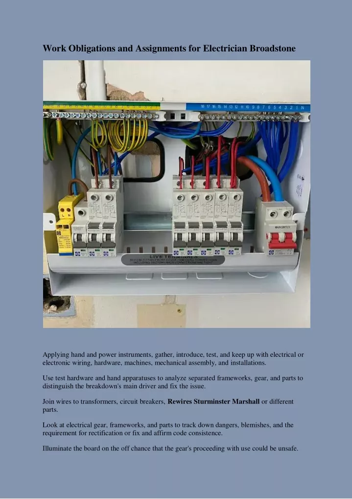 work obligations and assignments for electrician