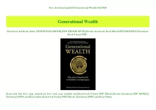 Free download [epub]$$ Generational Wealth Full PDF