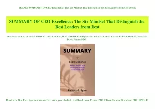 [READ] SUMMARY OF CEO Excellence The Six Mindset That Distinguish the Best Leaders from Rest ebook