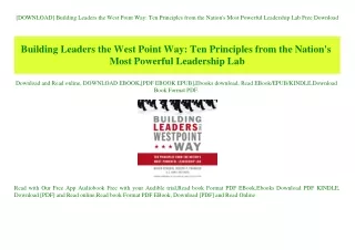 [DOWNLOAD] Building Leaders the West Point Way Ten Principles from the Nation's Most Powerful Leadership Lab Free Downlo
