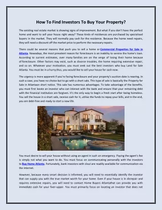 how to find investors to buy your property