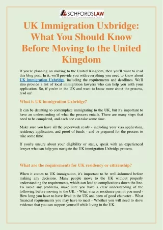 UK Immigration Lawyer Uxbridge - aschfordslaw