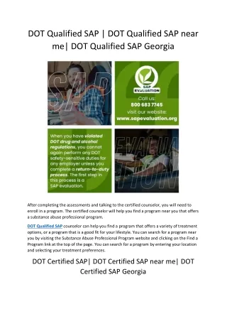 DOT Qualified SAP | DOT Qualified SAP near me| DOT Qualified SAP Georgia