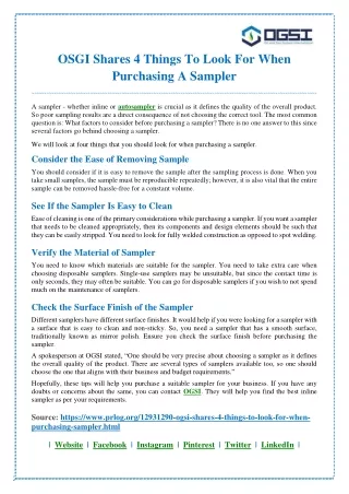 OGSI Shares 4 Things To Look For When Purchasing A Sampler