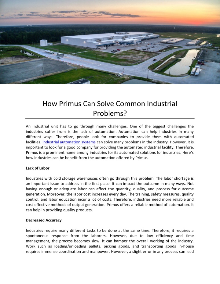 how primus can solve common industrial problems