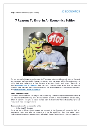7 Reasons To Enrol in An Economics Tuition