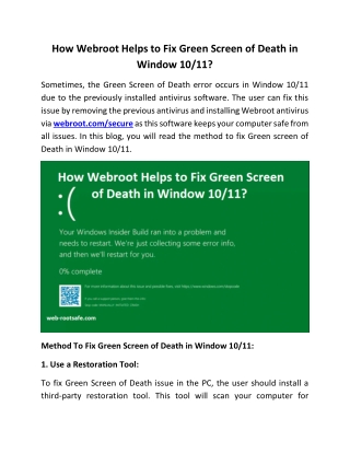 how webroot helps to fix green screen of death