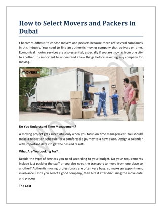 How To Select Movers And Packers in Dubai
