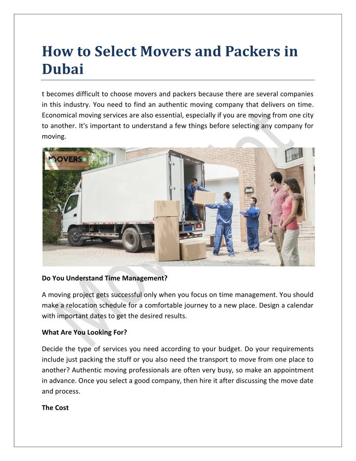 how to select movers and packers in dubai