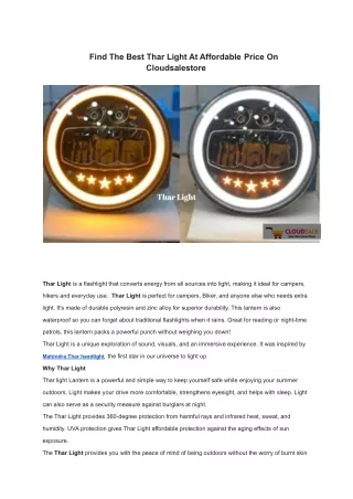 Find The Best Thar Light At Affordable Price On Cloudsalestore