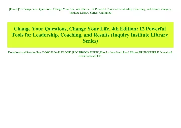 ebook change your questions change your life