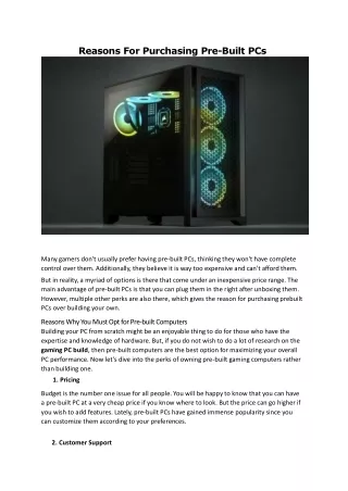 reasons for purchasing pre built pcs