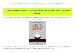 (P.D.F. FILE) El tao de Warren Buffett La sabidurÃƒÂ­a de un genio (Alienta) (Spanish Edition) Read Online