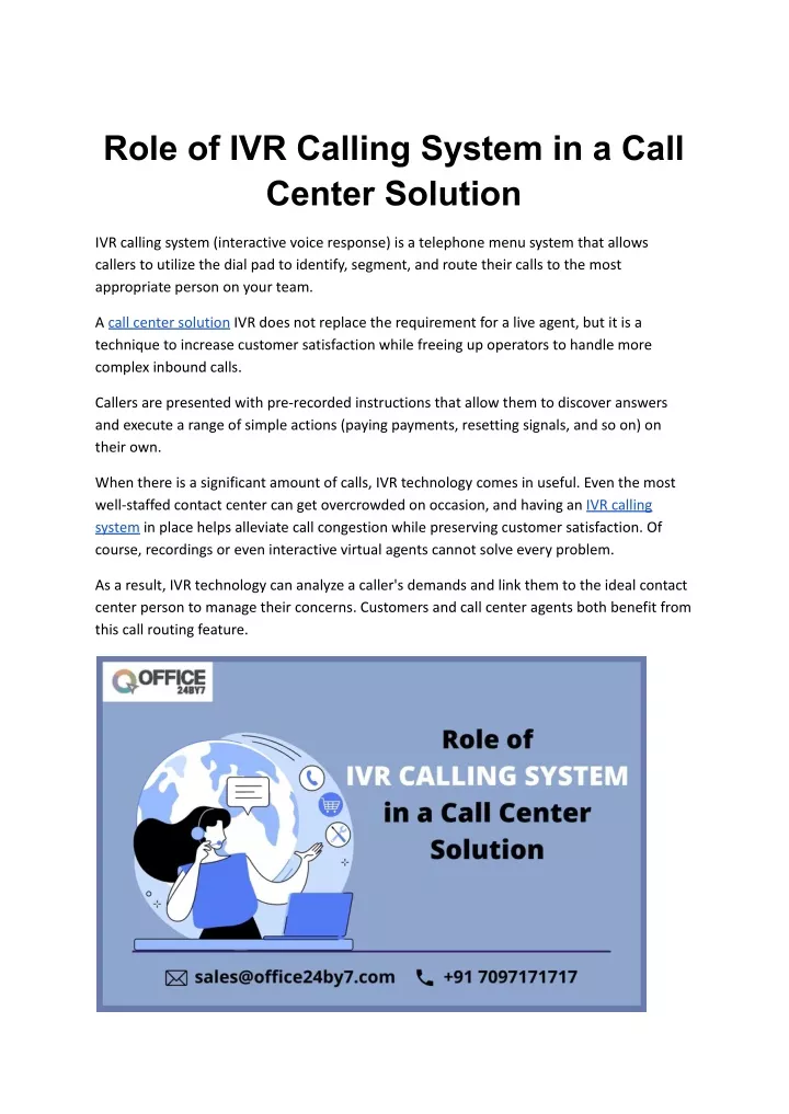 role of ivr calling system in a call center