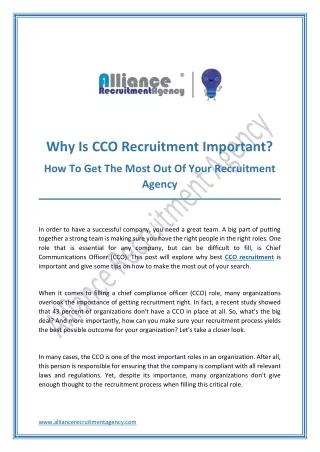 why is cco recruitment important