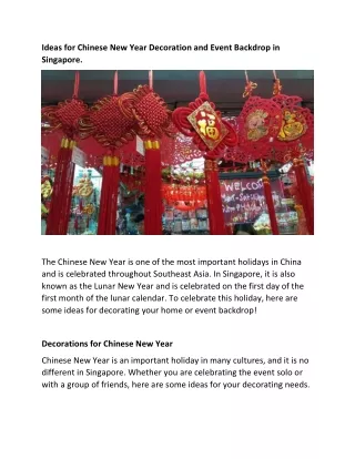 Ideas for Chinese New Year Decoration and Event Backdrop in Singapore.