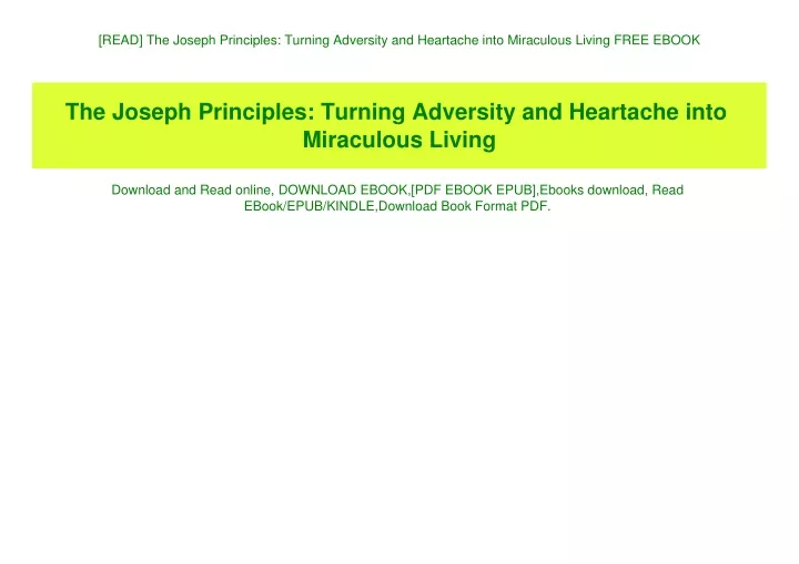 read the joseph principles turning adversity