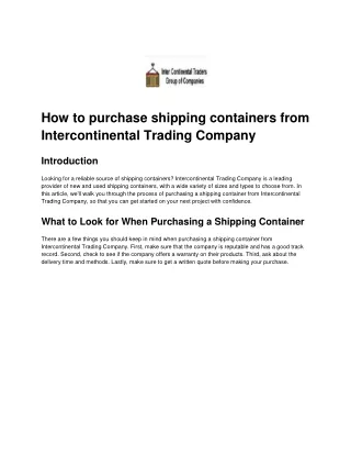 How to purchase shipping containers from Intercontinental