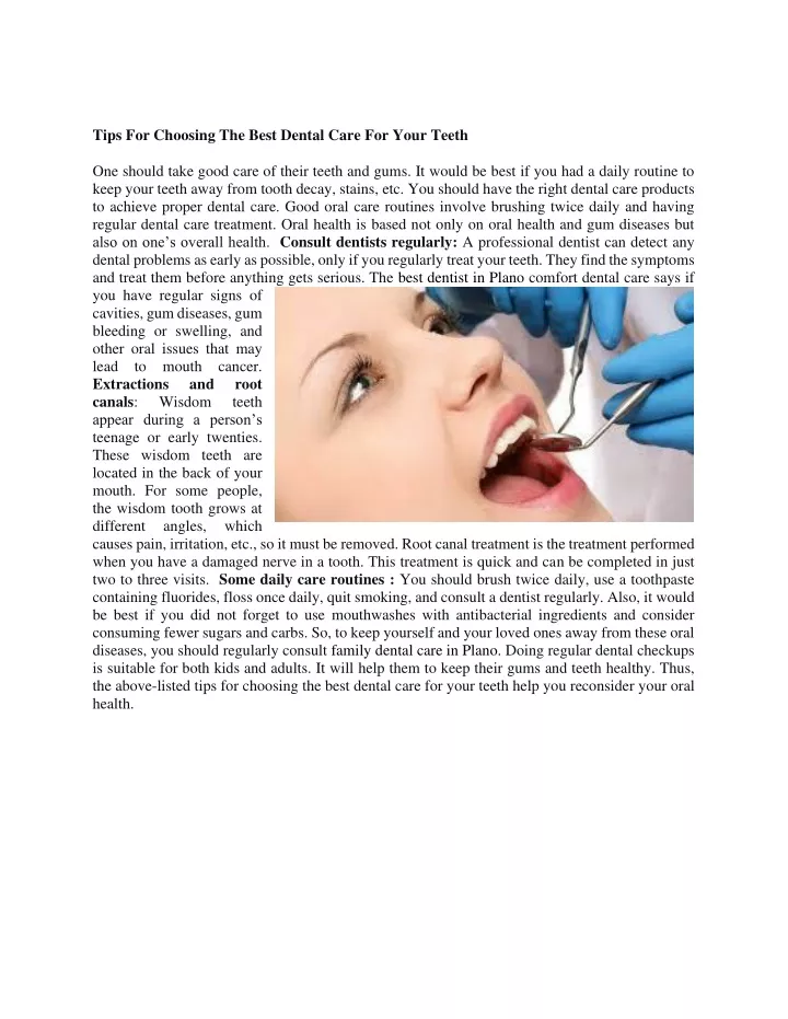 tips for choosing the best dental care for your