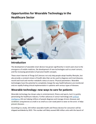 Opportunities for Wearable Technology in the Healthcare Sector