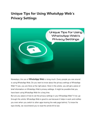 Unique Tips for Using WhatsApp Web’s Privacy Settings