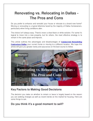 renovating vs relocating in dallas the pros