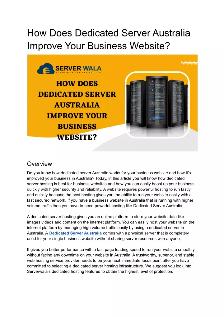 how does dedicated server australia improve your