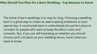 Why Should You Plan for a Barn Wedding – Top Reasons to Know
