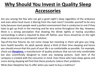 Why Should You Invest in Quality Sleep Accessories