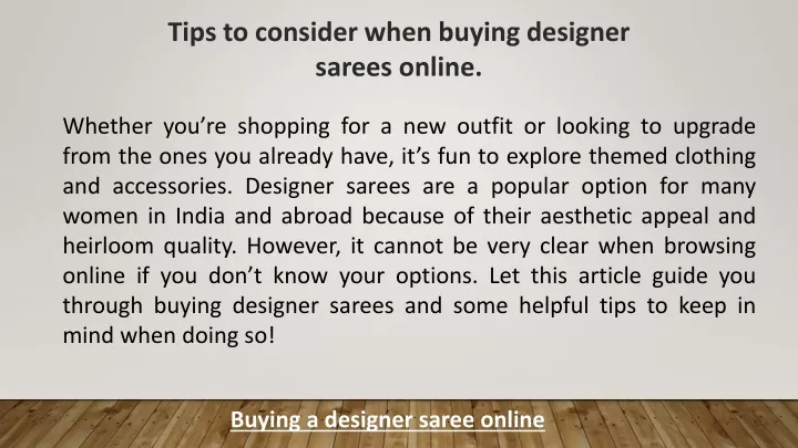 tips to consider when buying designer sarees