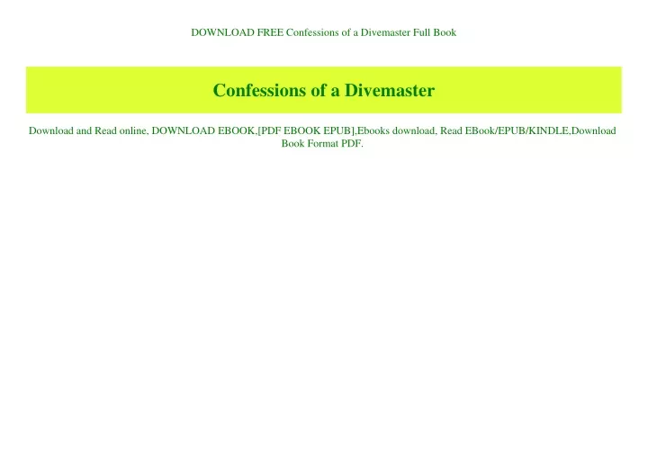 download free confessions of a divemaster full