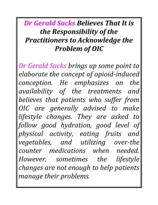 dr gerald sacks believes that