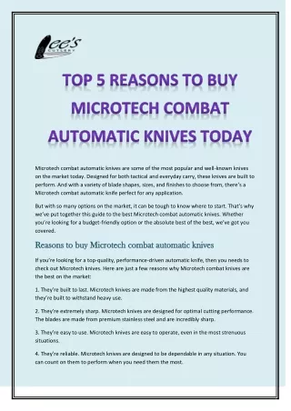 Top 5 reasons to buy Microtech combat automatic knives today