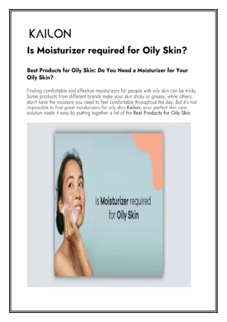 Is Moisturizer required for Oily Skin