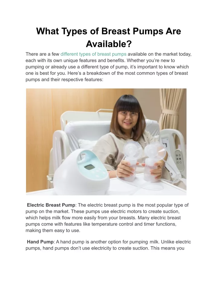 what types of breast pumps are available there