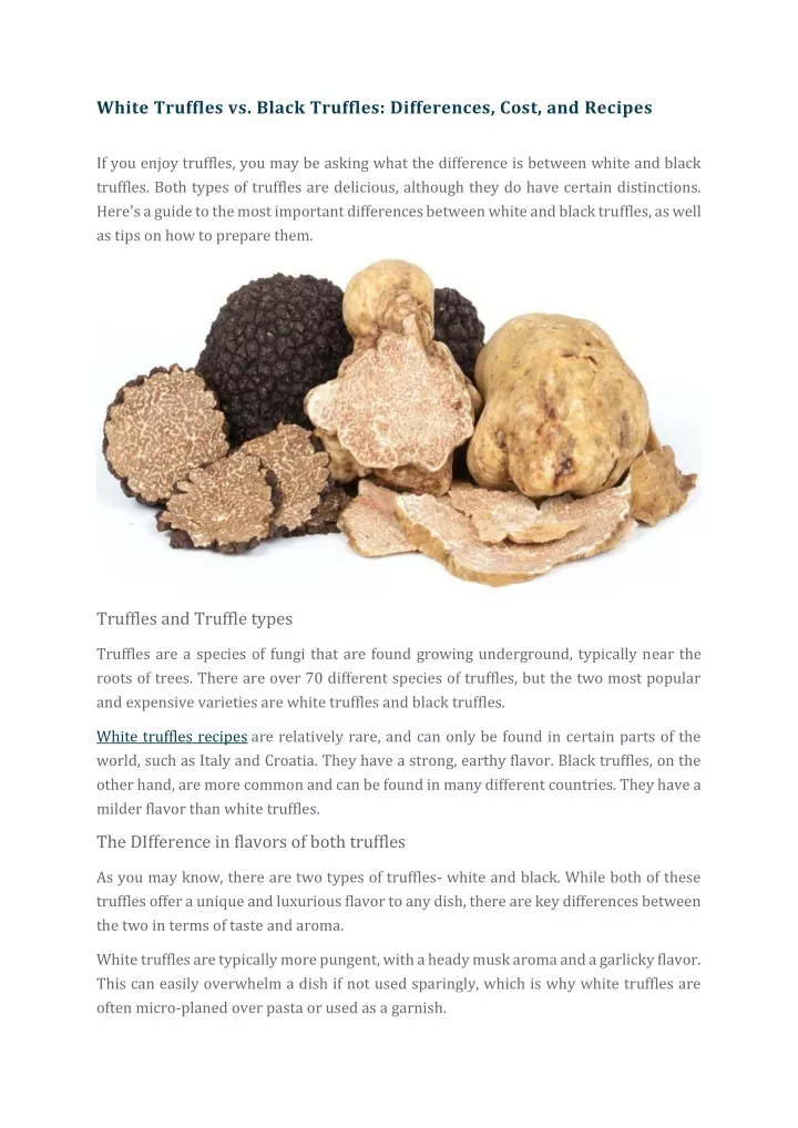 white truffles vs black truffles differences cost