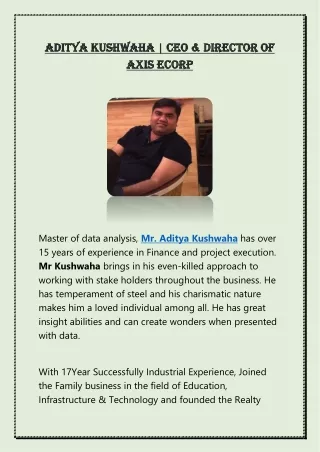 Aditya Kushwaha CEO Of Axis Ecorp