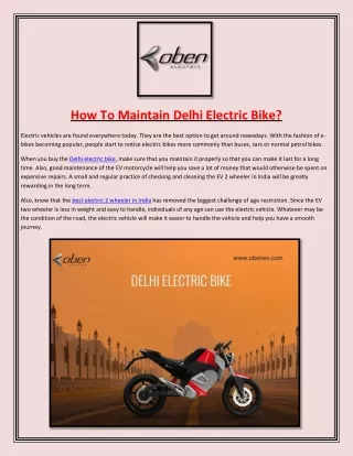 How To Maintain Delhi Electric Bike?