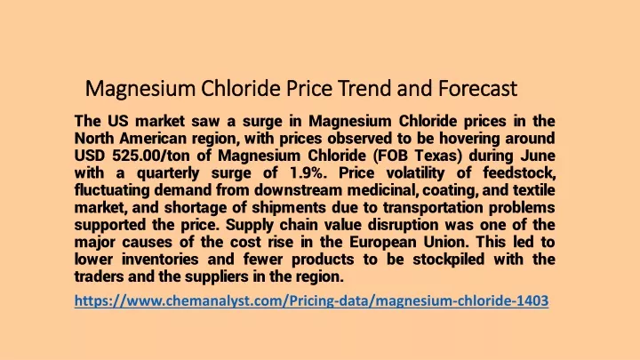 magnesium chloride price trend and forecast