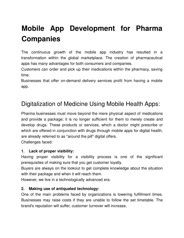 mobile app development for pharma companies